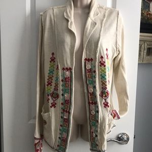 Biya by Johnny Was Oversized Embroidered Knitted Cardigan